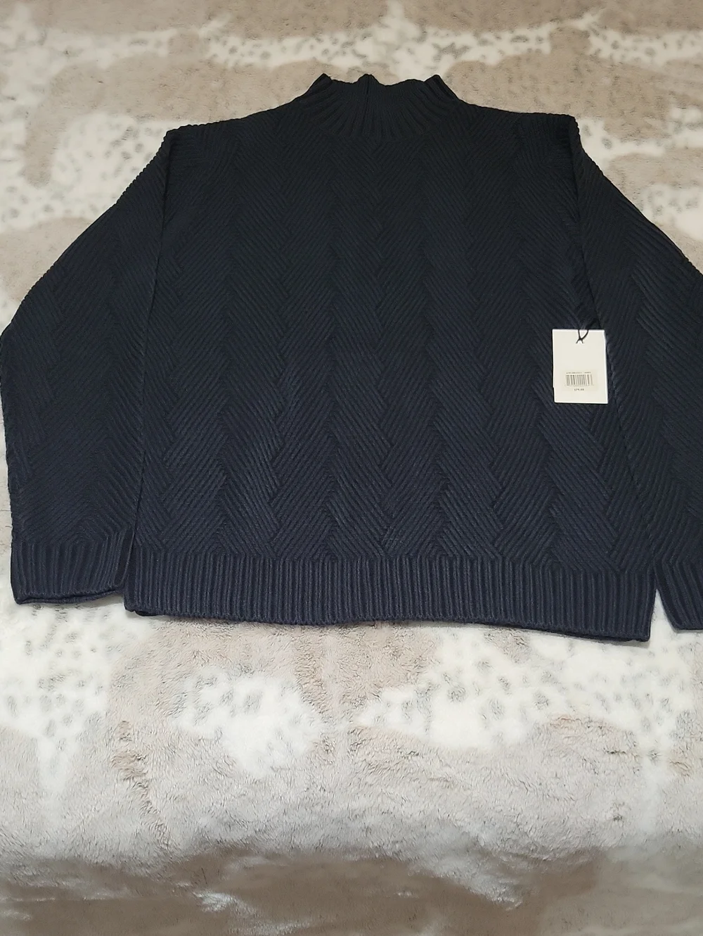 Women Navy Cable Knit Mock Neck Sweater